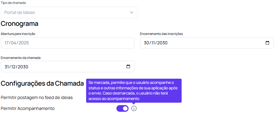 Portal de ideias permitir acompanhamento