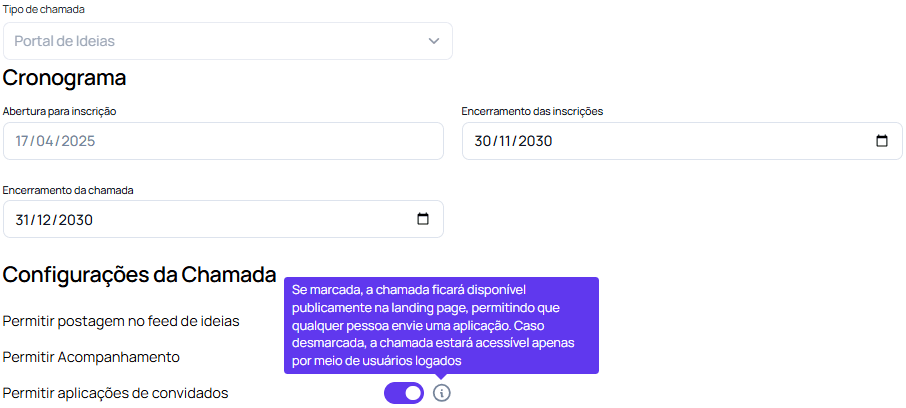 Portal de ideias permitir aplicacao de convidado