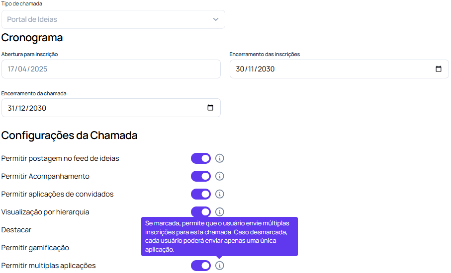 Portal de ideias permitir multiplas aplicacoes